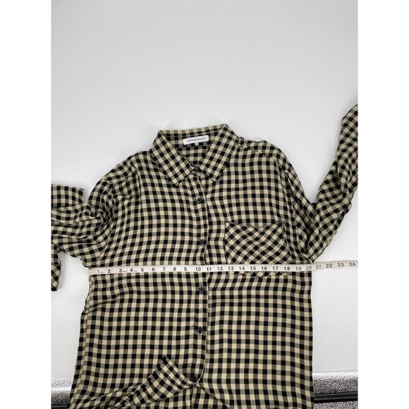 WeWoreWhat Womens XXS/XS Button-Up Shirt Gingham Check Black Beige Classic Chic - Picture 7 of 8